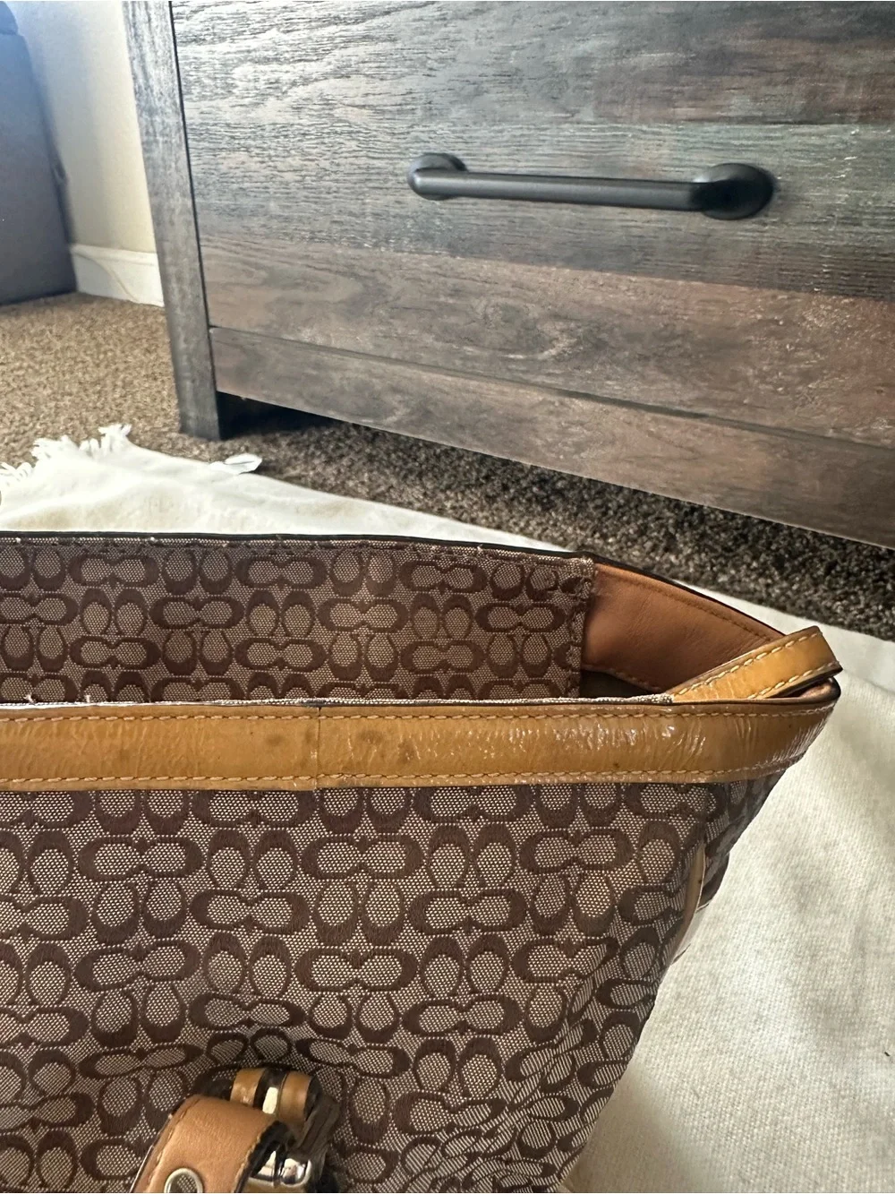 Coach Brown Signature Canvas Tote with Tan Leather Trim